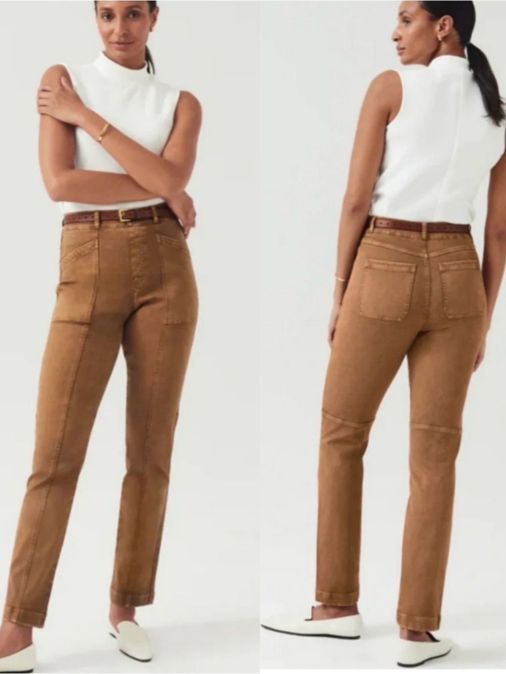 SPANX Stretch Twill Straight Leg Jeans in Acorn Mustard M *EUC* 25” Inseam PM